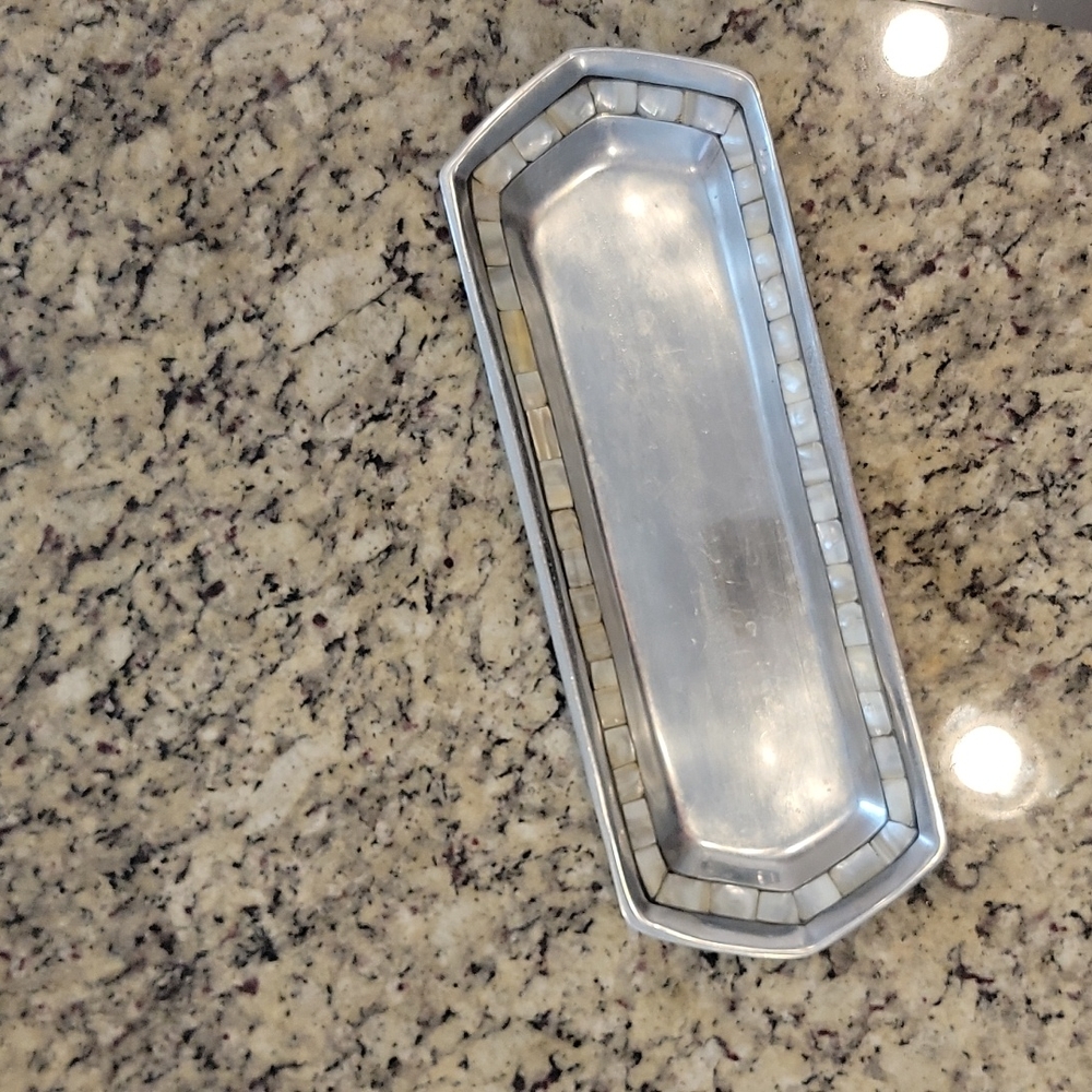 Towle aluminum with mother of pearl inlay serving dish.
